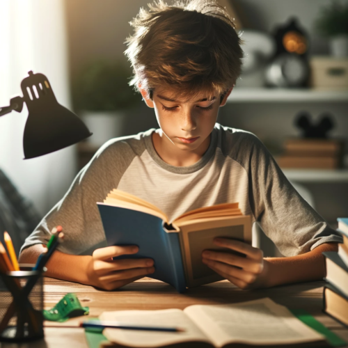 chłopiec czytający książkę